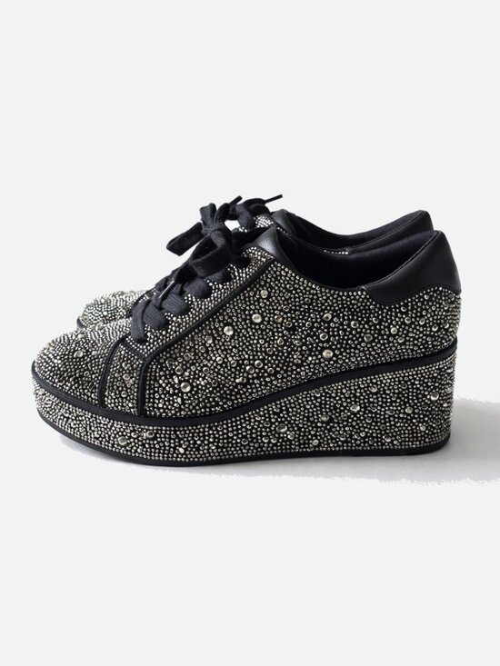 INC International Concepts Shoes - INC Black and Silver Glitter Wedge Sneakers - Size 7.5M